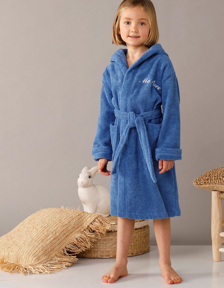 Peignoir enfant éponge à capuche personnalisable (bleu dur)