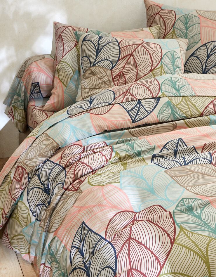 Linge de lit Elsa en polycoton à motifs feuilles (beige)