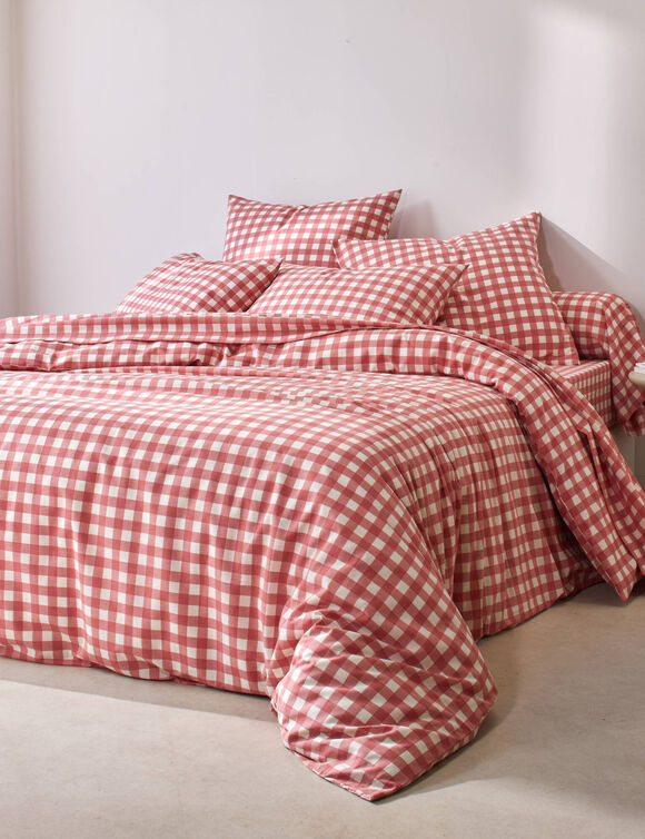 Linge de lit Lou imprim&eacute; carreaux - coton (bois de rose)