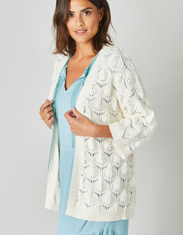 Gilet kimono, maille ajourée (écru) Gilet kimono, maille ajourée (écru)