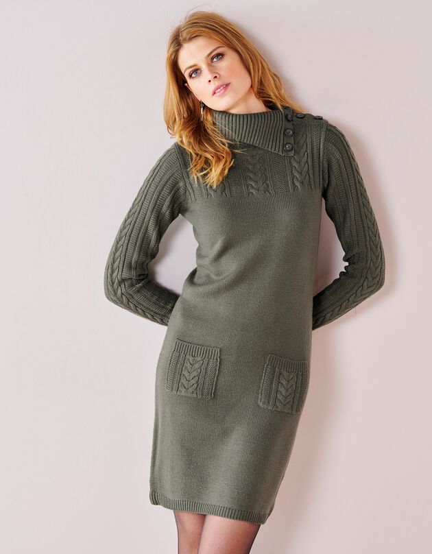 Robe pull maille torsadée (kaki)