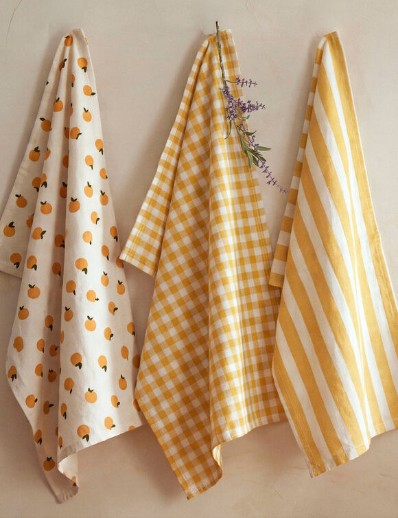 Torchons assortis coton moutarde - lot de 3 (moutarde)