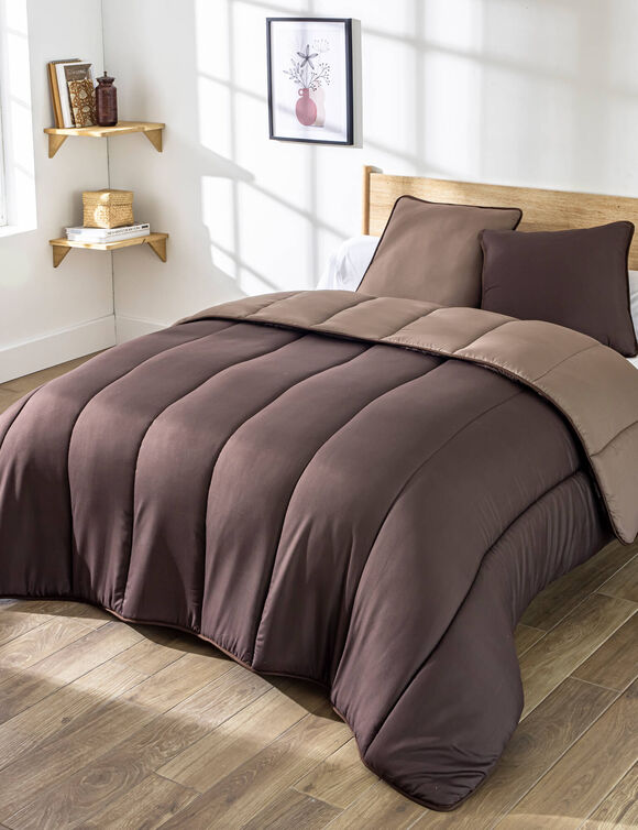 Couette bicolore microfibre 500 g/m&sup2; (chocolat / caramel)