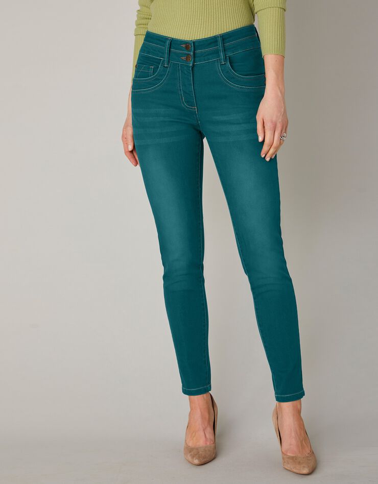 Jean 7/8ème fuselé couleur stretch (émeraude)