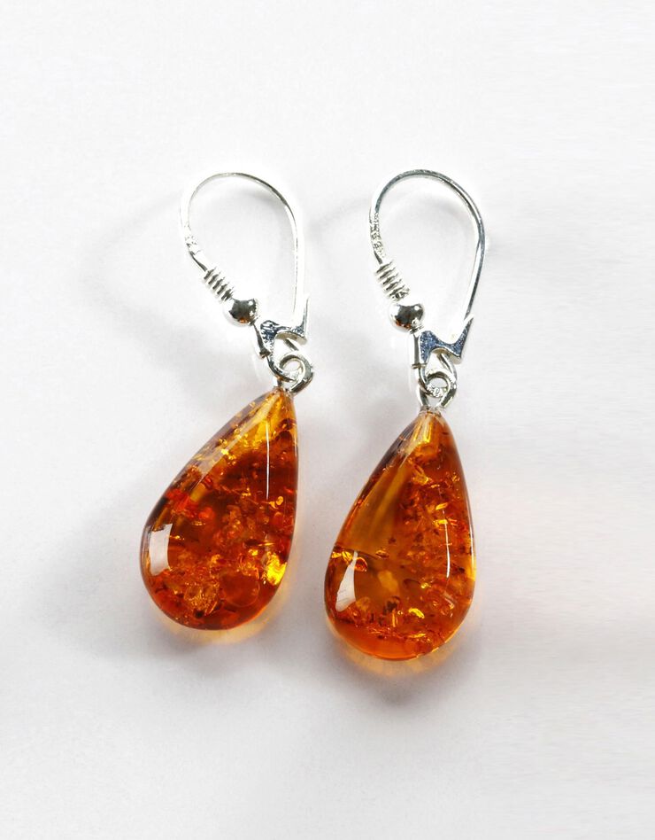 Boucles d'oreilles "goutte" ambre argent (ambre)