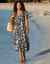 Robe longue imprimée col V, crépon (noir / blanc)