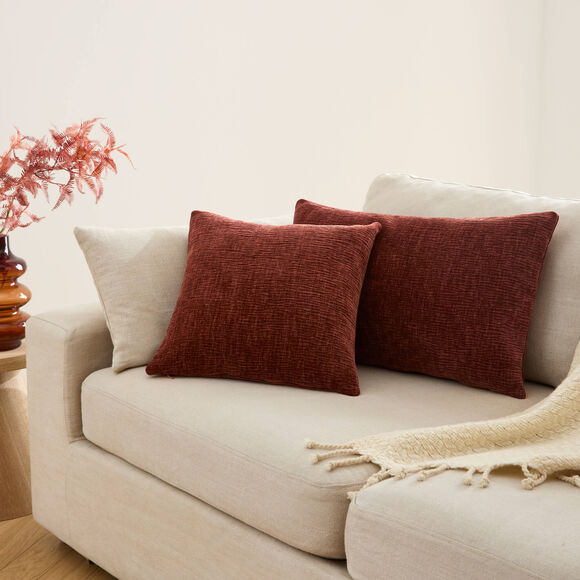 Housse de coussin tissage chenille - lot de 2 (tomette)