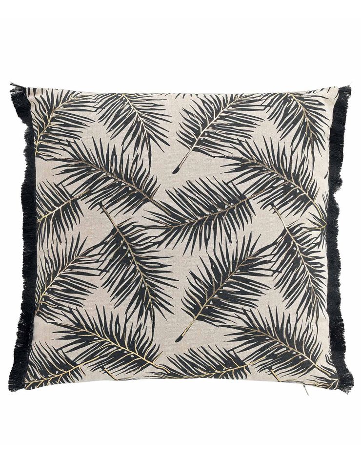 Coussin franges imprimé palmettes - coton recyclé (gris) Coussin franges imprimé palmettes - coton recyclé (gris)