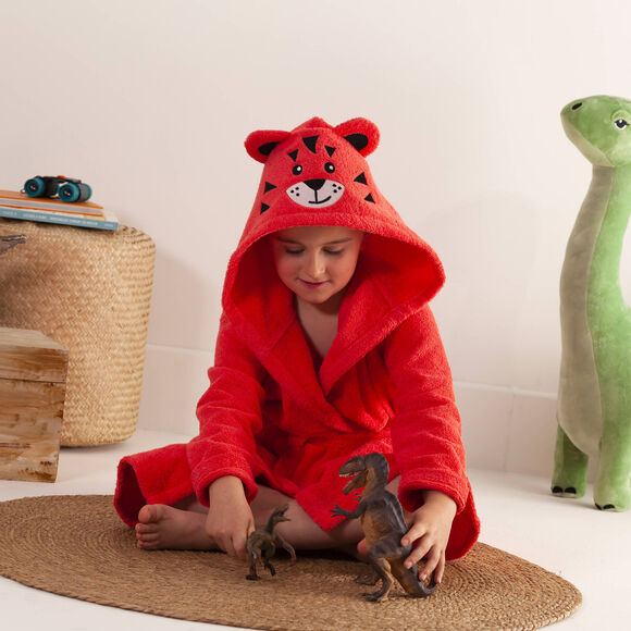 Peignoir de bain enfant tigre &eacute;ponge coton - 340g/m&sup2; (corail)