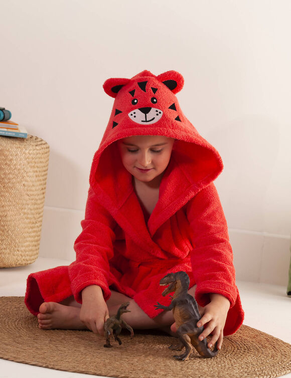 Peignoir de bain enfant tigre éponge coton - 340g/m² (corail)
