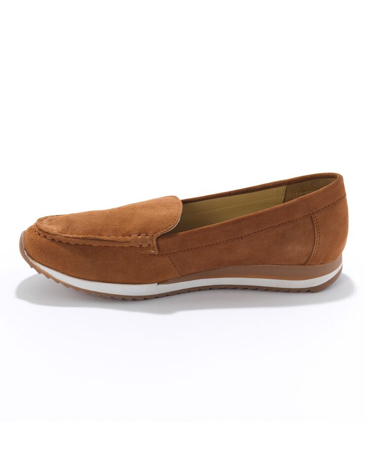 Mocassins en croûte de cuir à semelle crantée bicolore (caramel) Mocassins en croûte de cuir à semelle crantée bicolore (caramel)