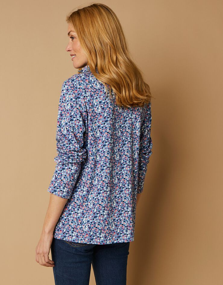 Tee-shirt col montant zippé imprimé (bleu grisé)