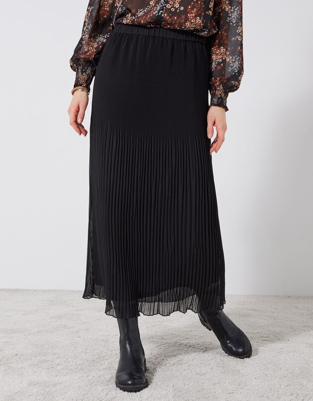 Jupe petite stature voile plissé uni, polyester recyclé(1) (noir)