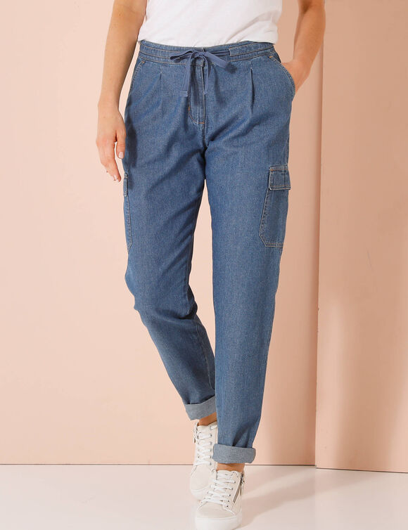 Jean cargo, denim léger (stone)