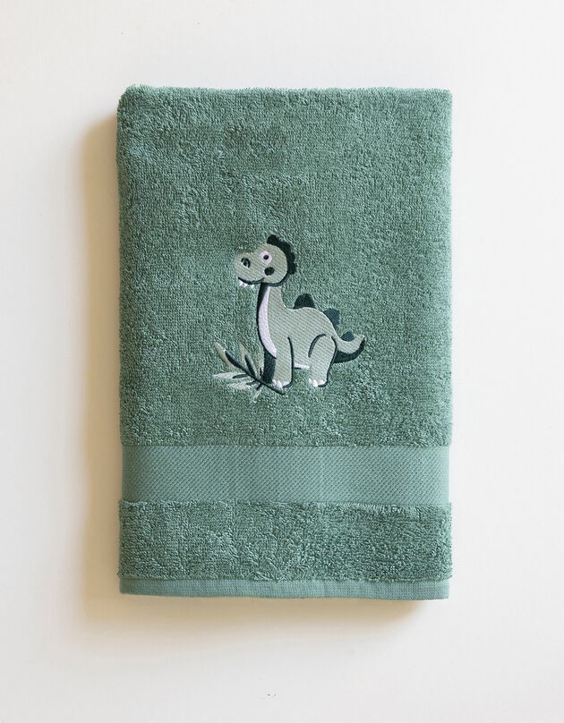 Collection éponge enfant brodée dinosaure coton - 380 g/m² (eucalyptus)