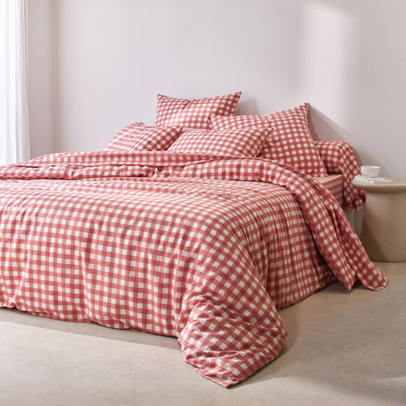 Linge de lit Lou imprimé carreaux - en coton (bois de rose)