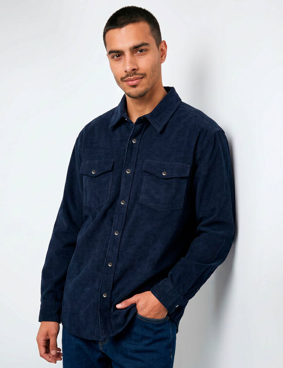 Chemise boutonn&eacute;e en velours c&ocirc;tel&eacute; (marine)