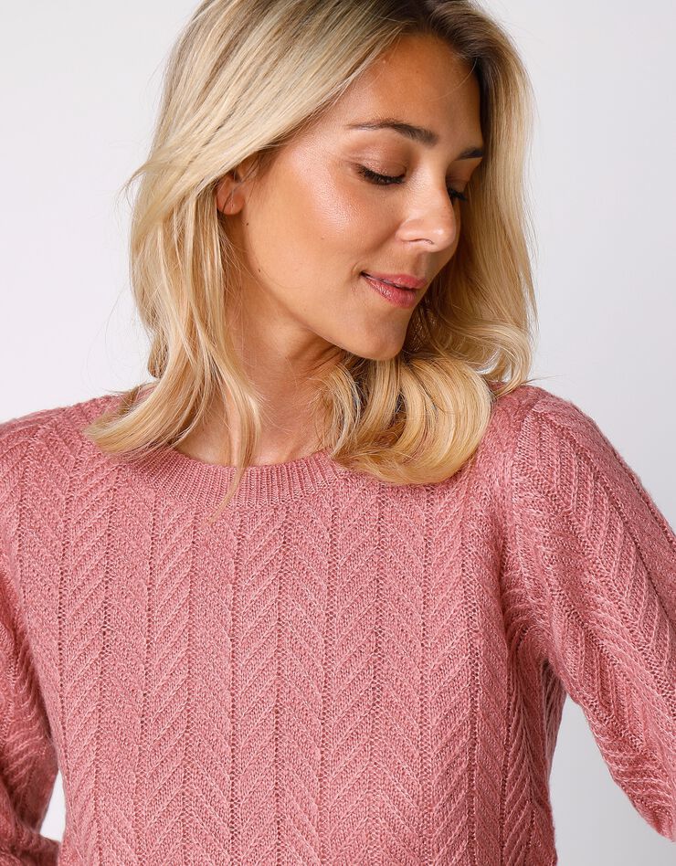 Pull maille fantaisie manches bouffantes (bois de rose) Pull maille fantaisie manches bouffantes (bois de rose)