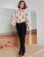 Blouse imprimée col montant, manches blousantes (beige / chocolat)