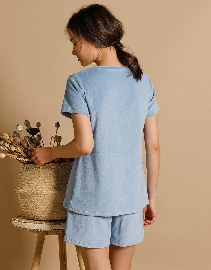 Tee-shirt col rond éponge velours (bleu lavande) Tee-shirt col rond éponge velours (bleu lavande)