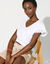 T-shirt col V manches courtes, détails broderie anglaise (blanc)