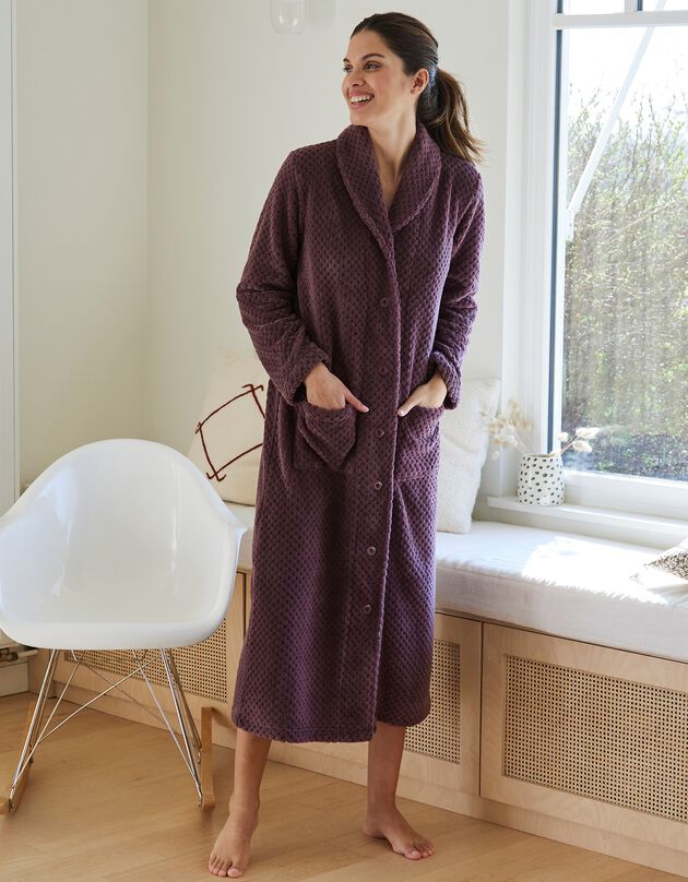 Robe de chambre maille polaire col châle - longueur 120 cm (taupe)