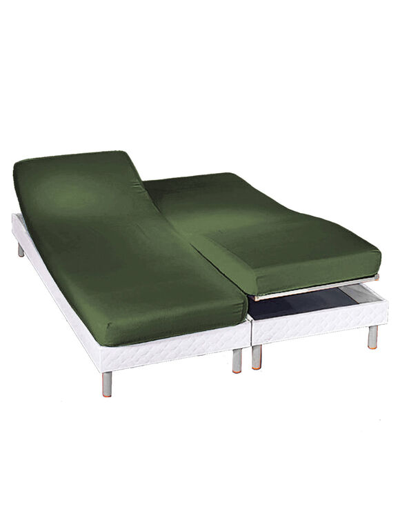 Drap-housse uni sommier articul&eacute; polyester-coton bonnets 26 cm (eucalyptus)