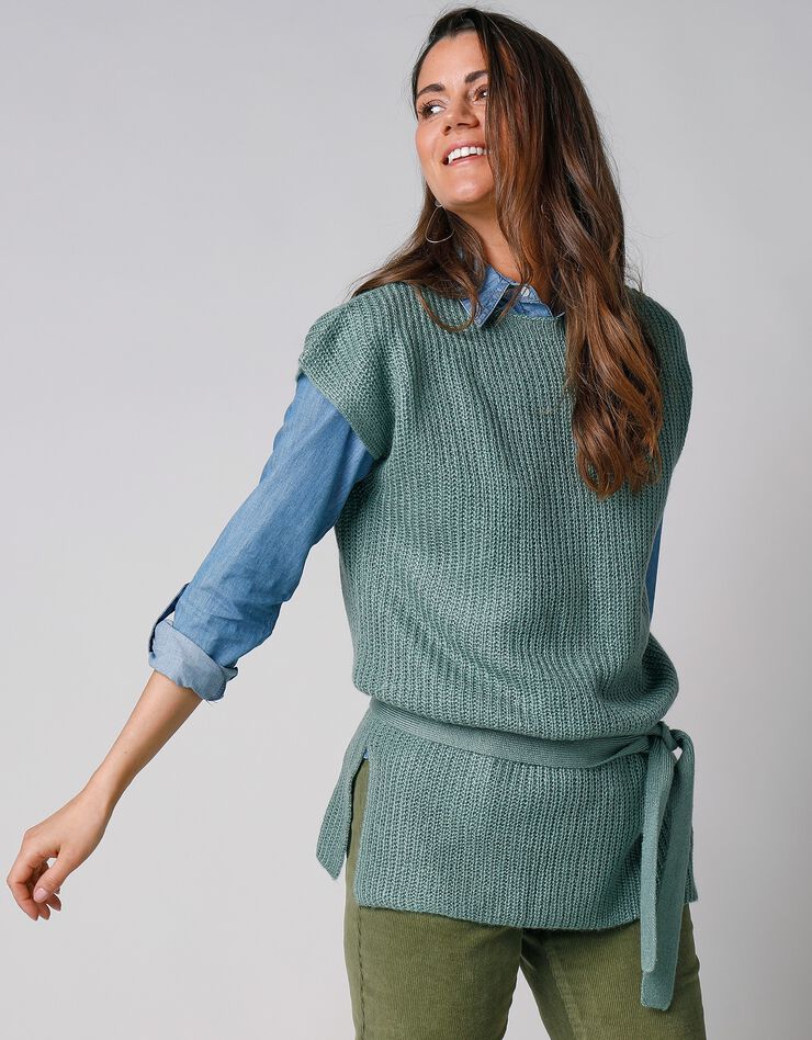 Pull tunique sans manches, maille anglaise toucher mohair (kaki) Pull tunique sans manches, maille anglaise toucher mohair (kaki)