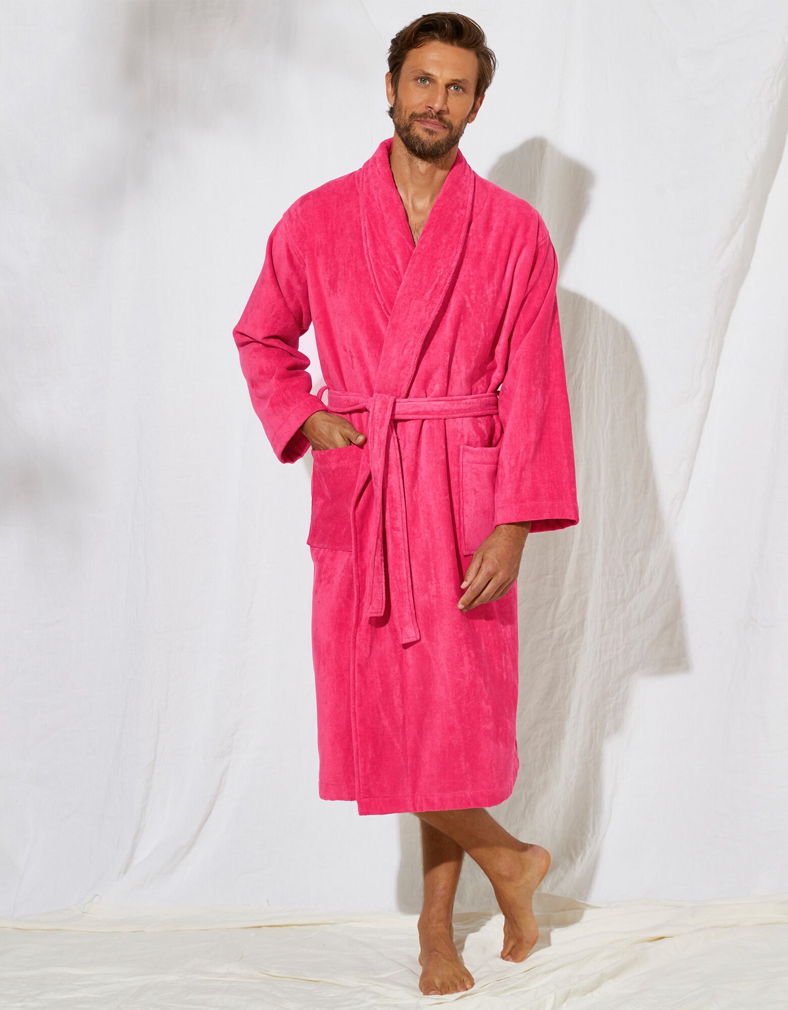 Peignoir mixte adulte ?�ponge velours col ch?�le, grenade | Blancheporte