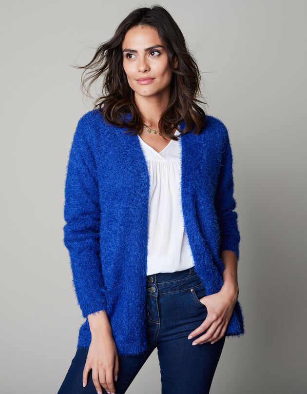 Gilet long en maille poilue (bleu)