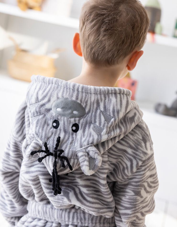 Peignoir de bain à capuche enfant zèbre microfibre toute douce (blanc)