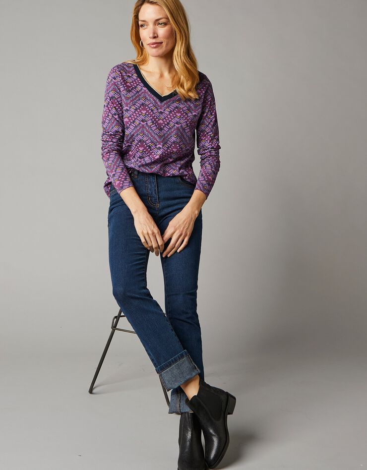 Tee-shirt col V imprimé zigzag (parme) Tee-shirt col V imprimé zigzag (parme)