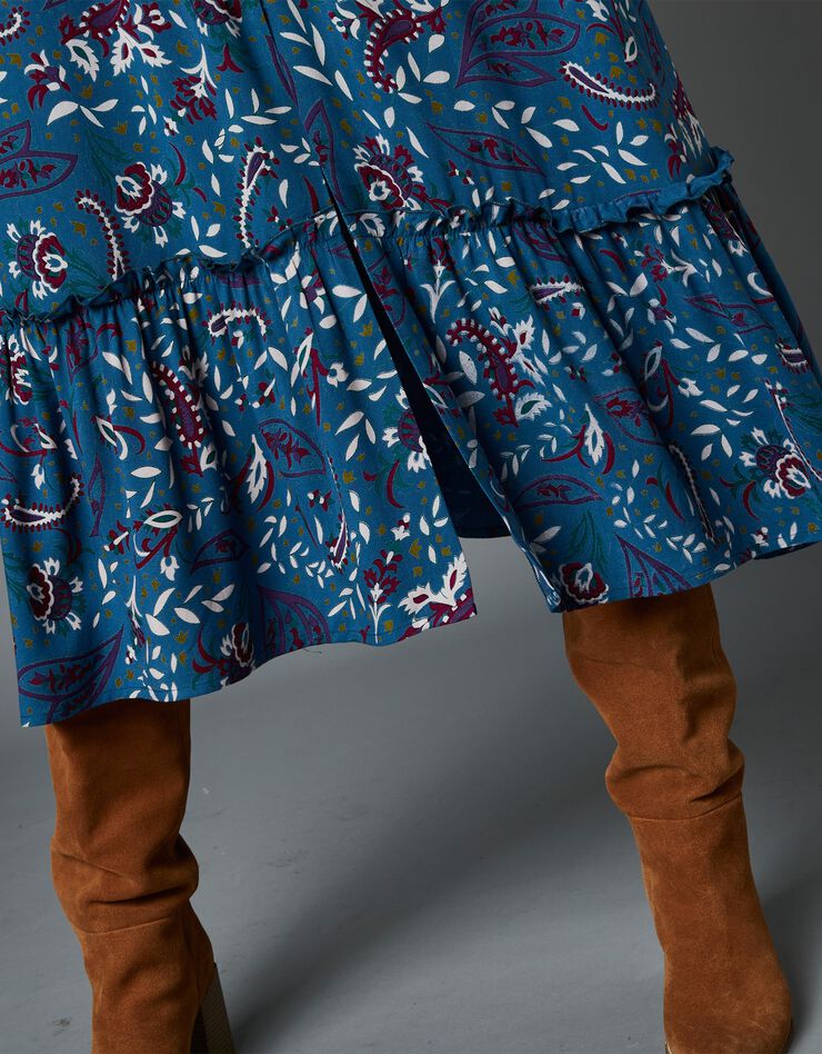 Robe longue imprimée boutonnée manches 3/4 pagodes (bleu vert) Robe longue imprimée boutonnée manches 3/4 pagodes (bleu vert)