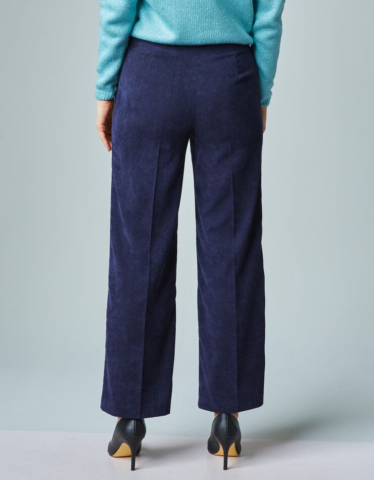 Pantalon large ¾ en velours côtelé, taille haute (marine)