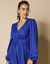 Robe longue unie, ceinture fantaisie (bleu)