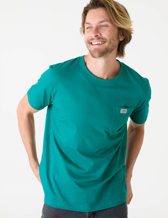T-shirt poche uni col rond manches courtes    (vert canard)