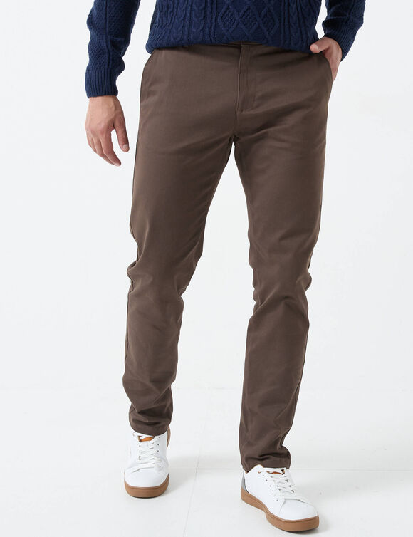 Pantalon chino &eacute;lastiqu&eacute; c&ocirc;t&eacute;s (marron)