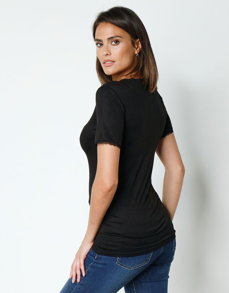 Tee-shirt manches courtes chaleur seconde peau et détails dentelle (noir) Tee-shirt manches courtes chaleur seconde peau et détails dentelle (noir)