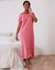 Chemise de nuit longue manches courtes imprimé nœuds (rose foncé)