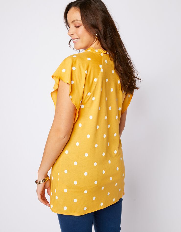 Top fluide à manches courtes raglan imprimé pois (jaune / blanc) Top fluide à manches courtes raglan imprimé pois (jaune / blanc)
