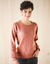 Pull col rond, maille pointelle toucher doux (bois de rose)