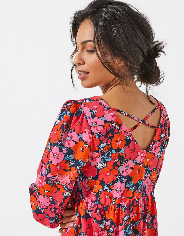 Robe dos croisé imprimée (indigo / rose) Robe dos croisé imprimée (indigo / rose)