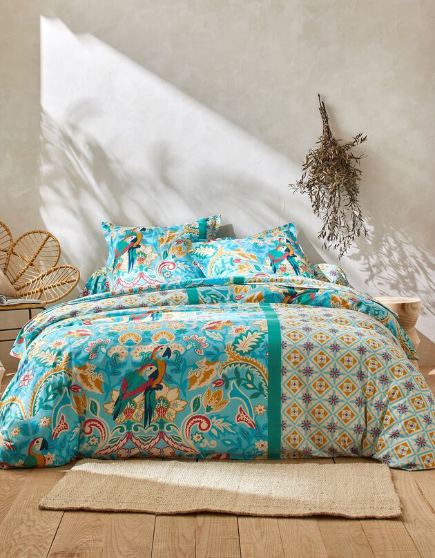 Linge de lit Roméo coton imprimé exotique (lagon)