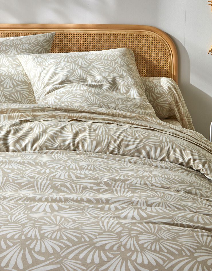 Linge de lit Vick en coton imprimé graphique (beige)