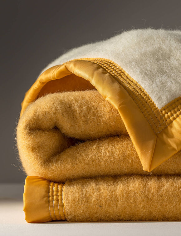 Couverture bicolore pure laine 600 g/m² (miel)