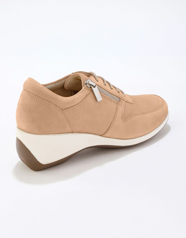 Baskets zippées compensées en cuir femme (beige) Baskets zippées compensées en cuir femme (beige)
