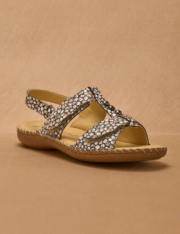 Sandales cuir imprim&eacute; - largeur confort (noir)