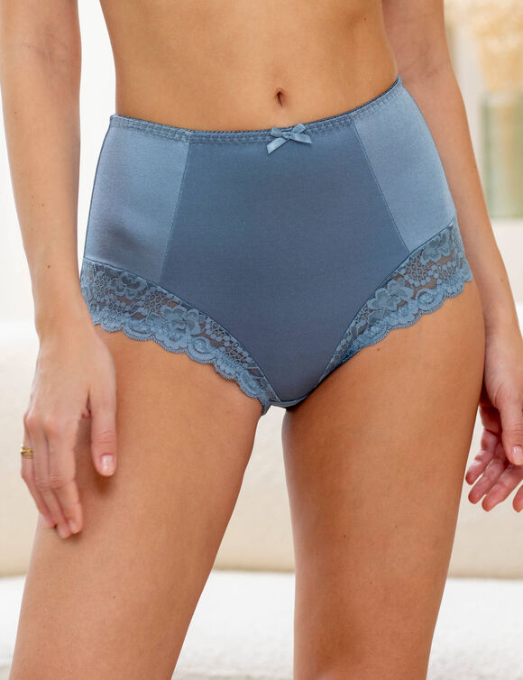 Gainette maille satin&eacute;e et dentelle Avila - lot de 2 (ardoise + lagon)