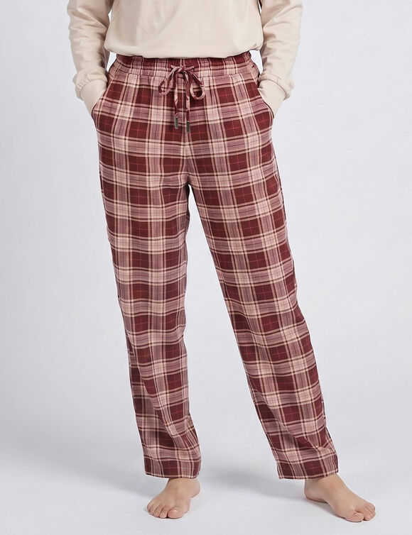 Pantalon de pyjama tiss&eacute; teint carreaux (aubergine / bois de rose)