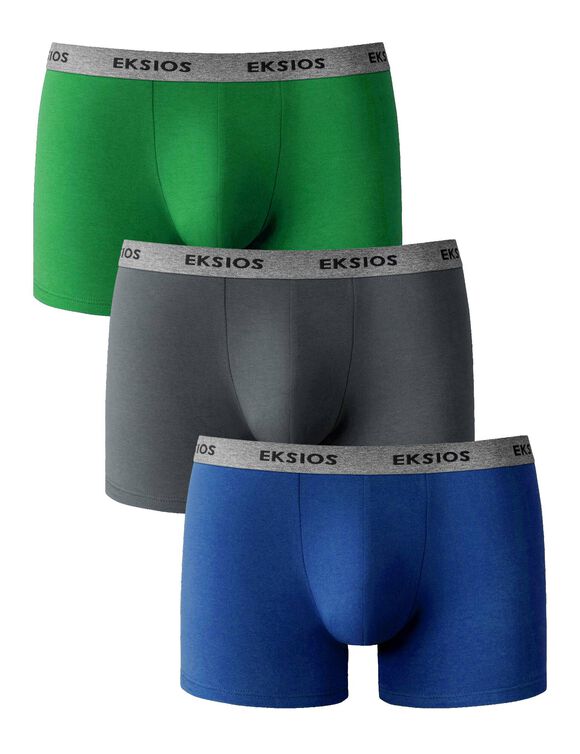 Boxer uni mi-long - lot de 3 (gris + bleu + vert)